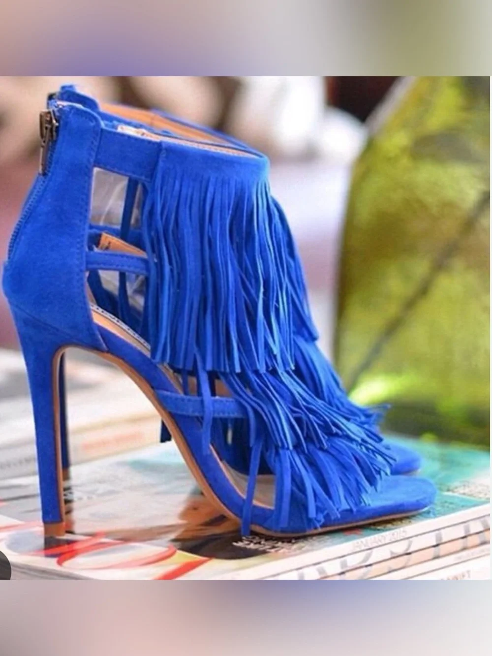 Blue Fringe Suede Steve Madden Stiletto High Heel Sandals - Women